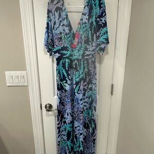 Lilly Pulitzer Vibrant Blue and Green Parigi Maxi Dress